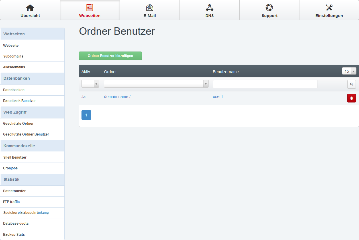 Web Zugriff - Geschützte Ordner Benutzer Einträge